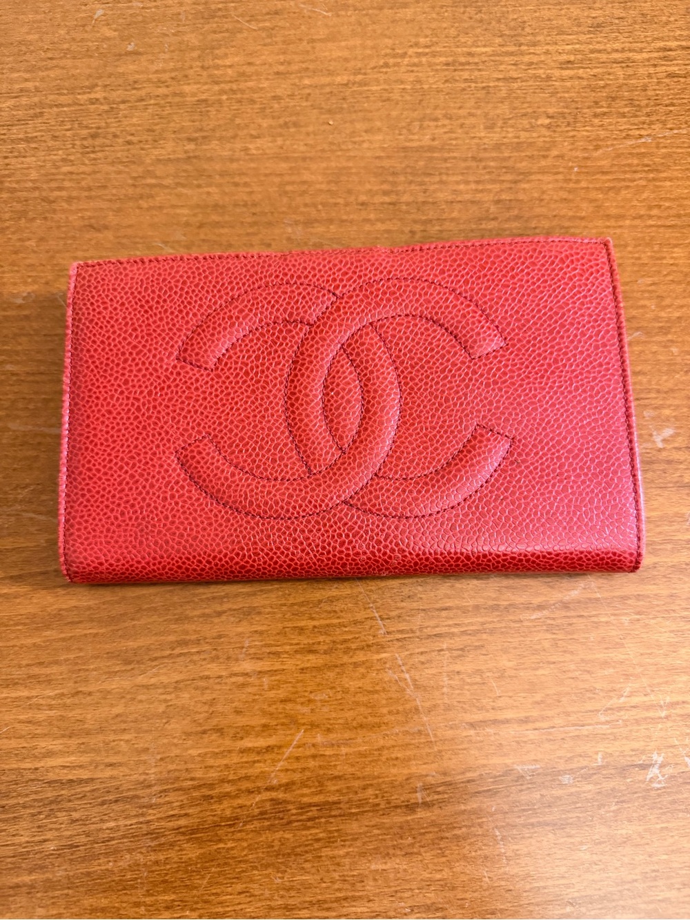Chanel A13498 Coco Mark Long Wallet Red Caviar Leather Large CC